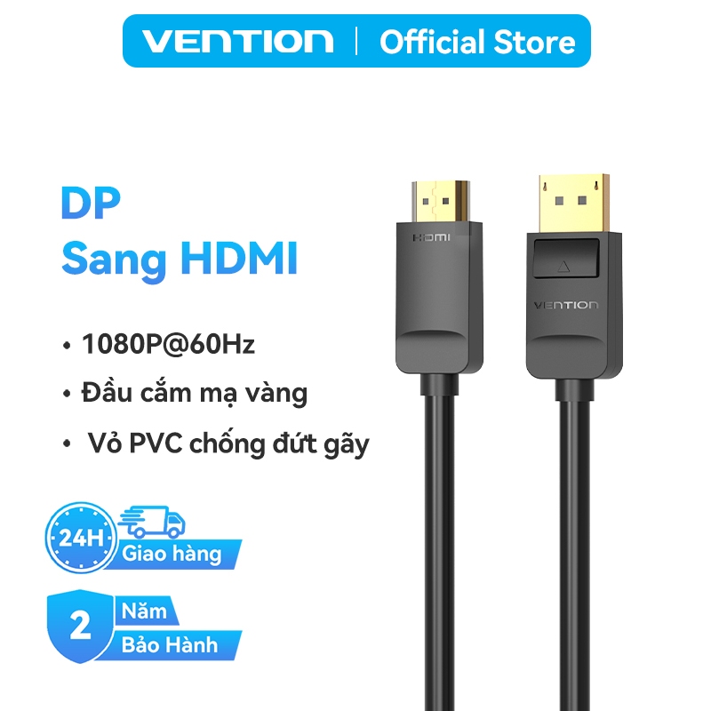 Cáp chuyển Displayport DP sang HDMI Vention siêu nét 1080P 60Hz cho Pc Laptop Tv