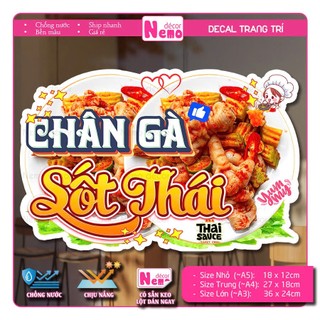 Decal Trang Trí Chân Gà Sốt Thái, Tranh Dán Quán Ăn, Cà Phê, Dán Tường, Tủ, Kính, Xe Đẩy - Sticker Chịu Được Mưa Nắng.