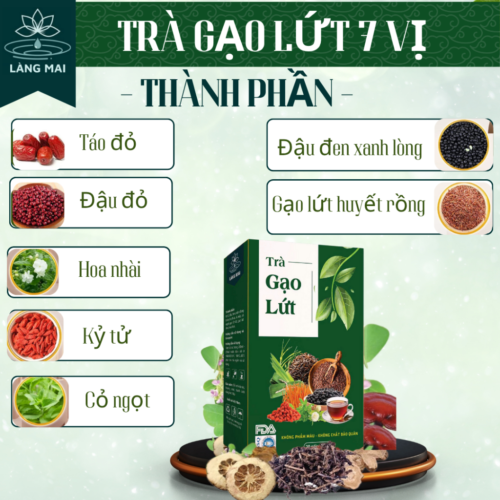 Trà gạo nứt - Làng Mai - 7 vị Từ thảo dược. Dùng 1 tháng