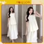 Set Váy kaki Dáng Dài Nữ Cổ Tròn Kèm Chân Váy Xòe Dài Cách Điệu Nhẹ Nhàng Nữ Tính, Set Váy Tiểu Thư