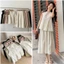 Set Váy kaki Dáng Dài Nữ Cổ Tròn Kèm Chân Váy Xòe Dài Cách Điệu Nhẹ Nhàng Nữ Tính, Set Váy Tiểu Thư