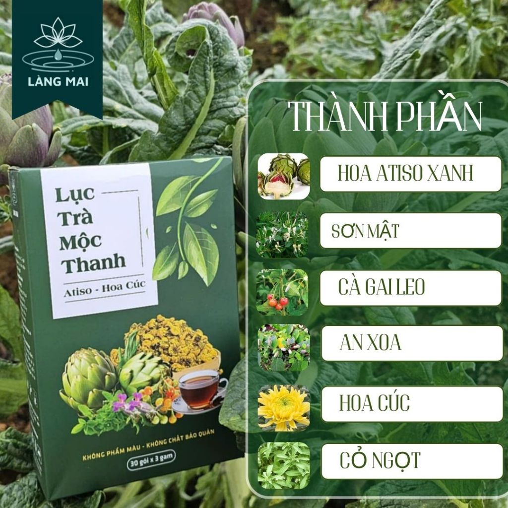 Trà Atiso 6 vị thảo mộc - Làng Mai - hộp 30 gói được sấy tự nhiên, trà có vị ngọt thanh, hậu vị mát