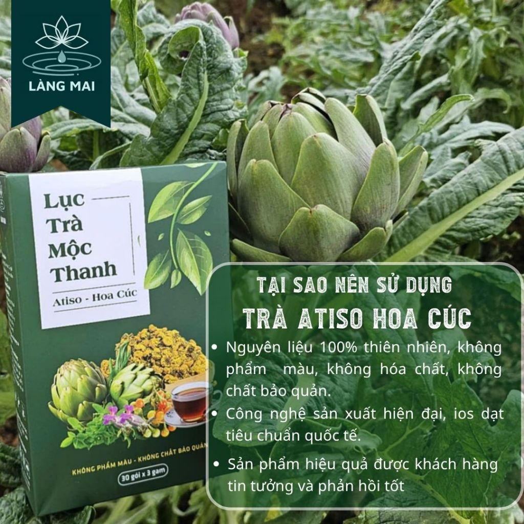 Trà Atiso 6 vị thảo mộc - Làng Mai - hộp 30 gói được sấy tự nhiên, trà có vị ngọt thanh, hậu vị mát