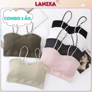 COMBO 3 Áo bra nữ gân tăm cao cấp dày dặn co giãn dây sợi mảnh gợi cảm kiểu dáng basic LANIXA B7719
