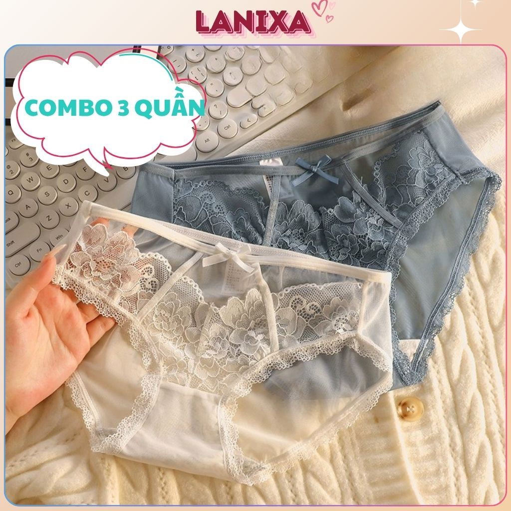 COMBO 4 Quần lót nữ ren lưới hoa gợi cảm quyến rũ cạp vừa ôm mông tôn dáng gợi cảm sexy LANIXA L8809