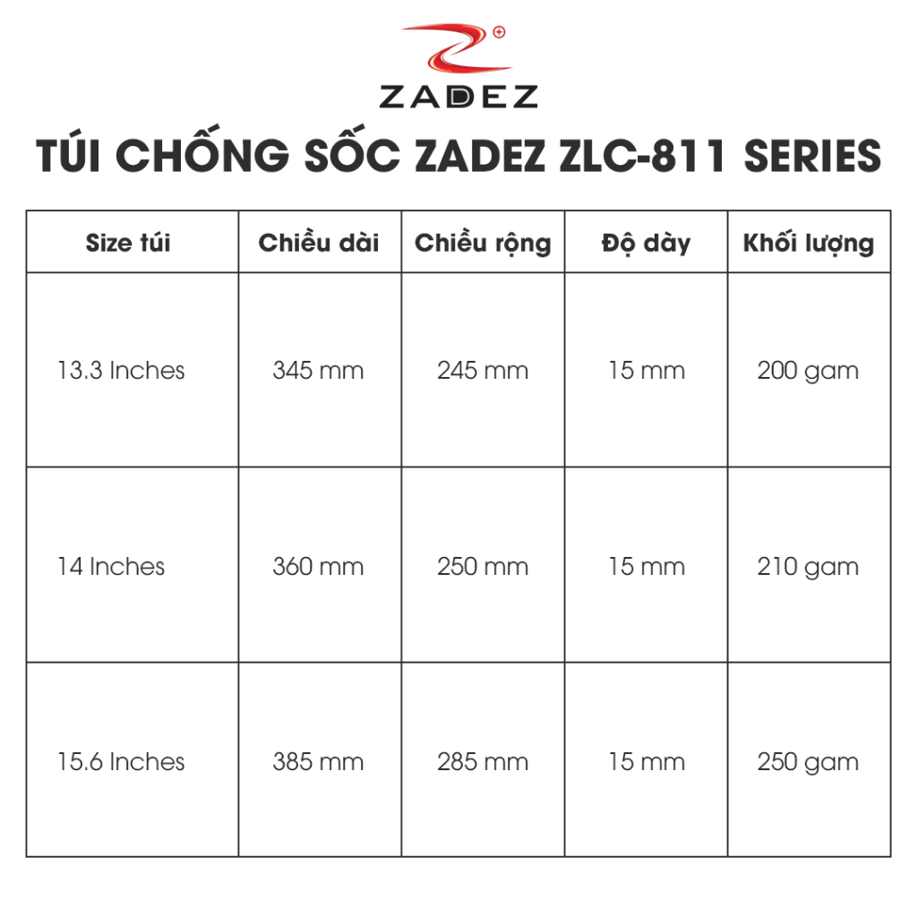 Túi Chống Sốc Laptop ZADEZ ZLC-811 Series – Đa Dạng Kích Thước 13.3/14/15.6 Inches, Chống Trầy Xước