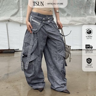 TSUN - Riko Cargo Pants Quần Dài Kaki Túi Hộp Phối Khoen Lỗ Cá Tính