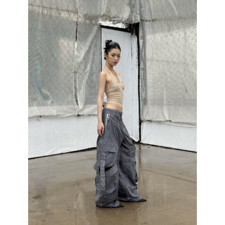 TSUN - Riko Cargo Pants Quần Dài Kaki Túi Hộp Phối Khoen Lỗ Cá Tính