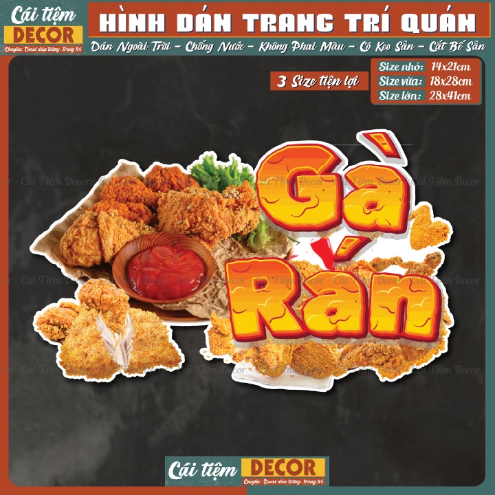 Decal GÀ RÁN - Hình dán chống nước trang trí quán cà phê, trà sữa ...