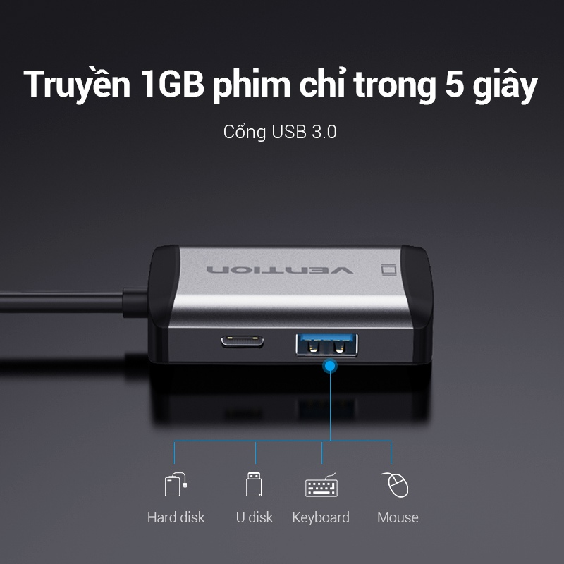 Bộ Chuyển Đổi Vention 4in1 USB C Hub Sang HDMI Vga Cổng Sạc 4K 1080p 3.0 PD Cho Laptop PC Mac