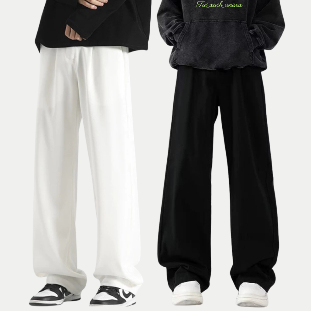Quần Ống Suông Cạp Chun, Quân Baggy Kaki Ống Rộng Nam Nữ Màu Đen Xám Ulzzang Unisex