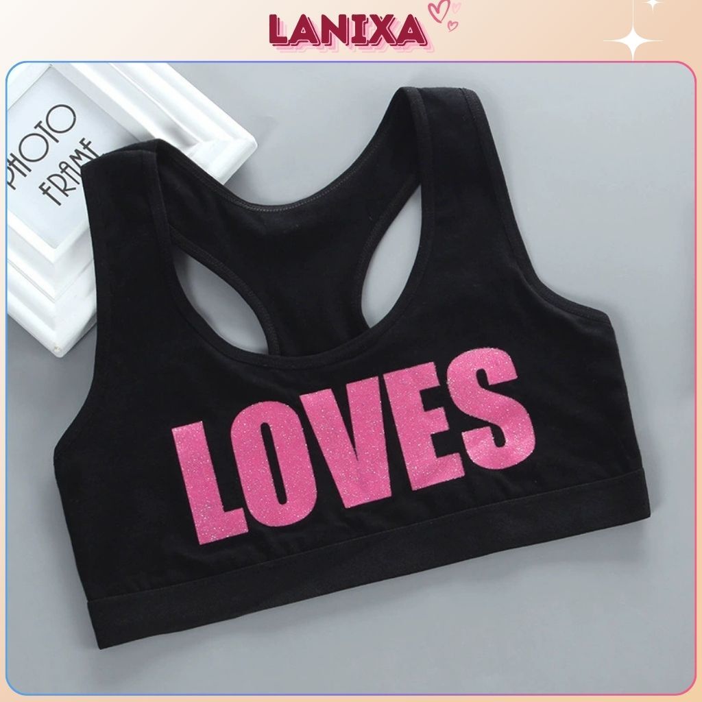 COMBO 2 Áo lót học sinh chất cotton dày dặn thoáng khí kiểu dáng năng động in chữ LOVES LANIXA B8909