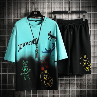 Bộ thể thao phối họa tiết bắt mắt JOURNEY chất vải thun mè thấm hút mồ hôi phong cách unisex k1
