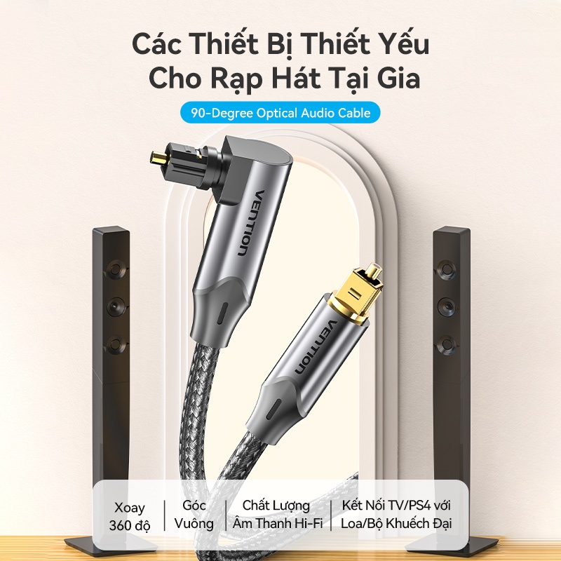 Cáp Quang Âm Thanh Vention Cáp Audio Mạ Vàng Tín Hiệu Ổn Định Thiết Kế 90° Tiện Lợi | Nhiều Độ Dài 0.5 - 10m