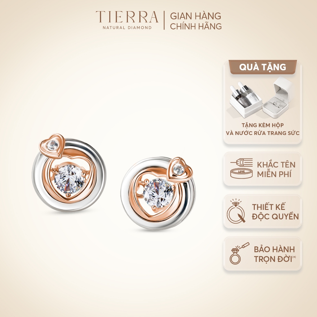 [CHAT TRƯỚC KHI ĐẶT] Bông Tai Tierra Rosie Heart BTA8147 Vàng 14K, Đá CZ, Thiết Kế Sang Trọng
