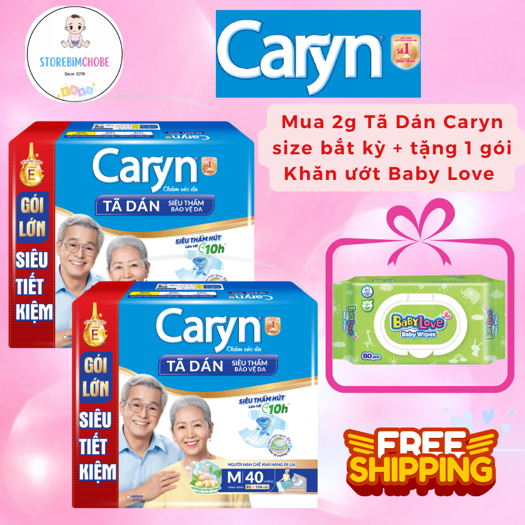 Tã/Bỉm dán người lớn siêu thấm Caryn M40/L40 dành cho người hạn chế khả năng đi lại