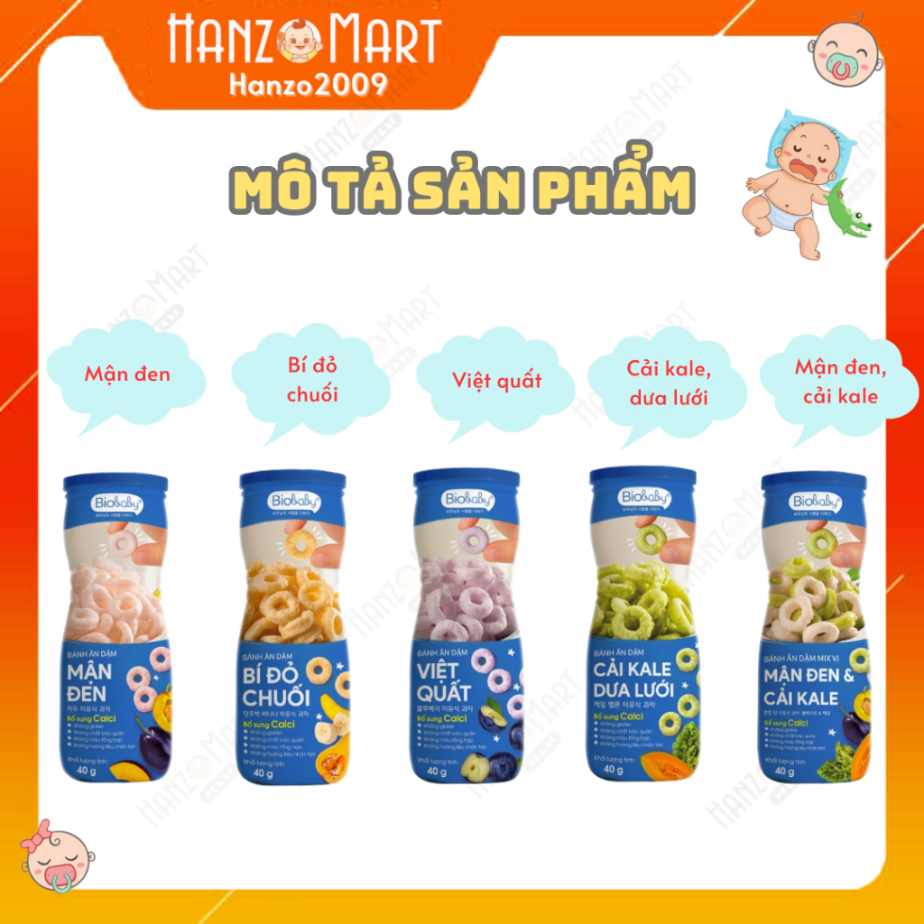 Bánh ăn dặm cho bé BioBaby dạng hũ vị trái cây và rau củ giúp hỗ trợ tiêu hoá cho bé 6 tháng tuổi