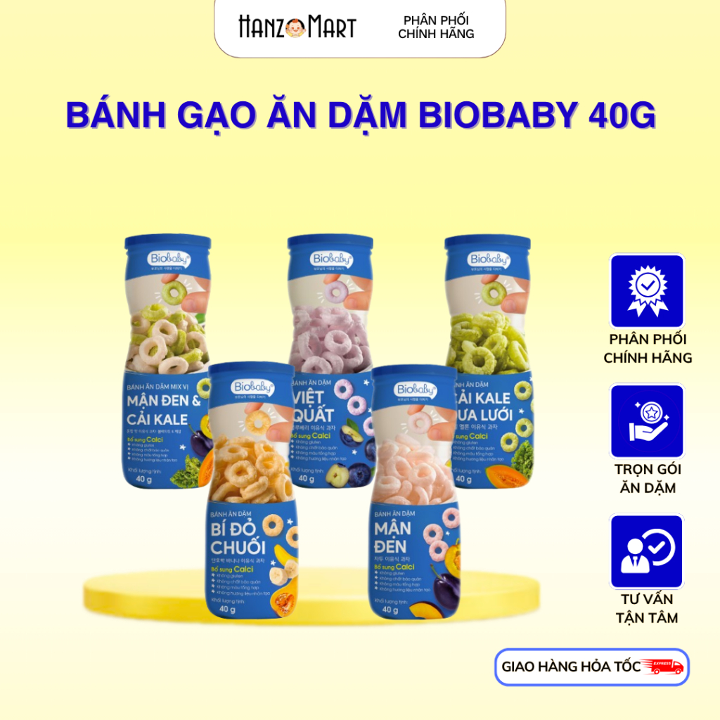 Bánh ăn dặm cho bé BioBaby dạng hũ vị trái cây và rau củ giúp hỗ trợ tiêu hoá cho bé 6 tháng tuổi