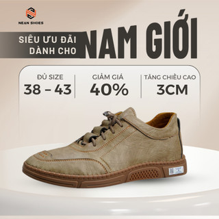 [ NEAN SHOES ] Giày Sneaker Nam Cổ Lửng Da Cao Cấp Đế Cao Su Đúc Chống Trượt 2 Màu Đen Nâu