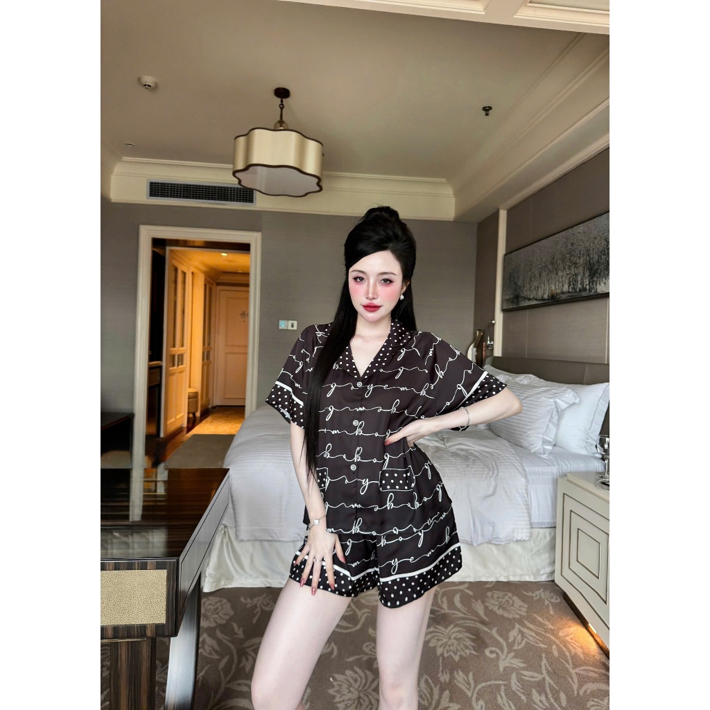 Bộ đùi pijama chất liệu lụa latin cao cấp mặc thoáng mát, thấm hút mồ hôi,không bai nhão S1197 họa tiết