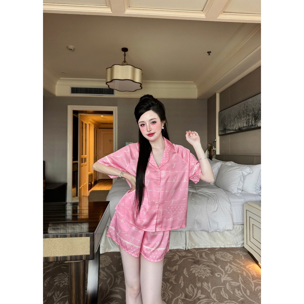 Bộ đùi pijama chất liệu lụa latin cao cấp mặc thoáng mát, thấm hút mồ hôi,không bai nhão S1197 họa tiết