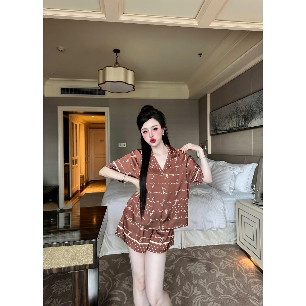 Bộ đùi pijama chất liệu lụa latin cao cấp mặc thoáng mát, thấm hút mồ hôi,không bai nhão S1197 họa tiết
