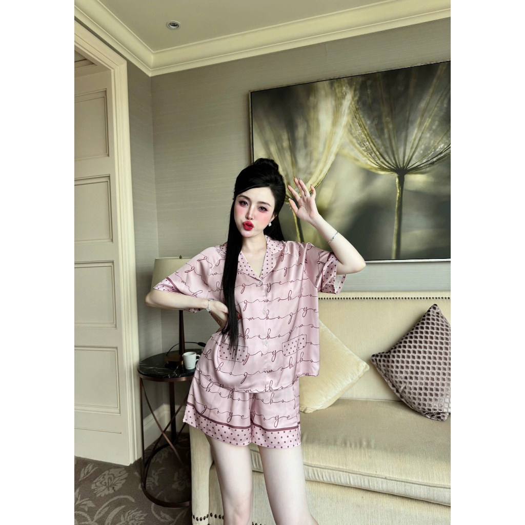 Bộ đùi pijama chất liệu lụa latin cao cấp mặc thoáng mát, thấm hút mồ hôi,không bai nhão S1197 họa tiết