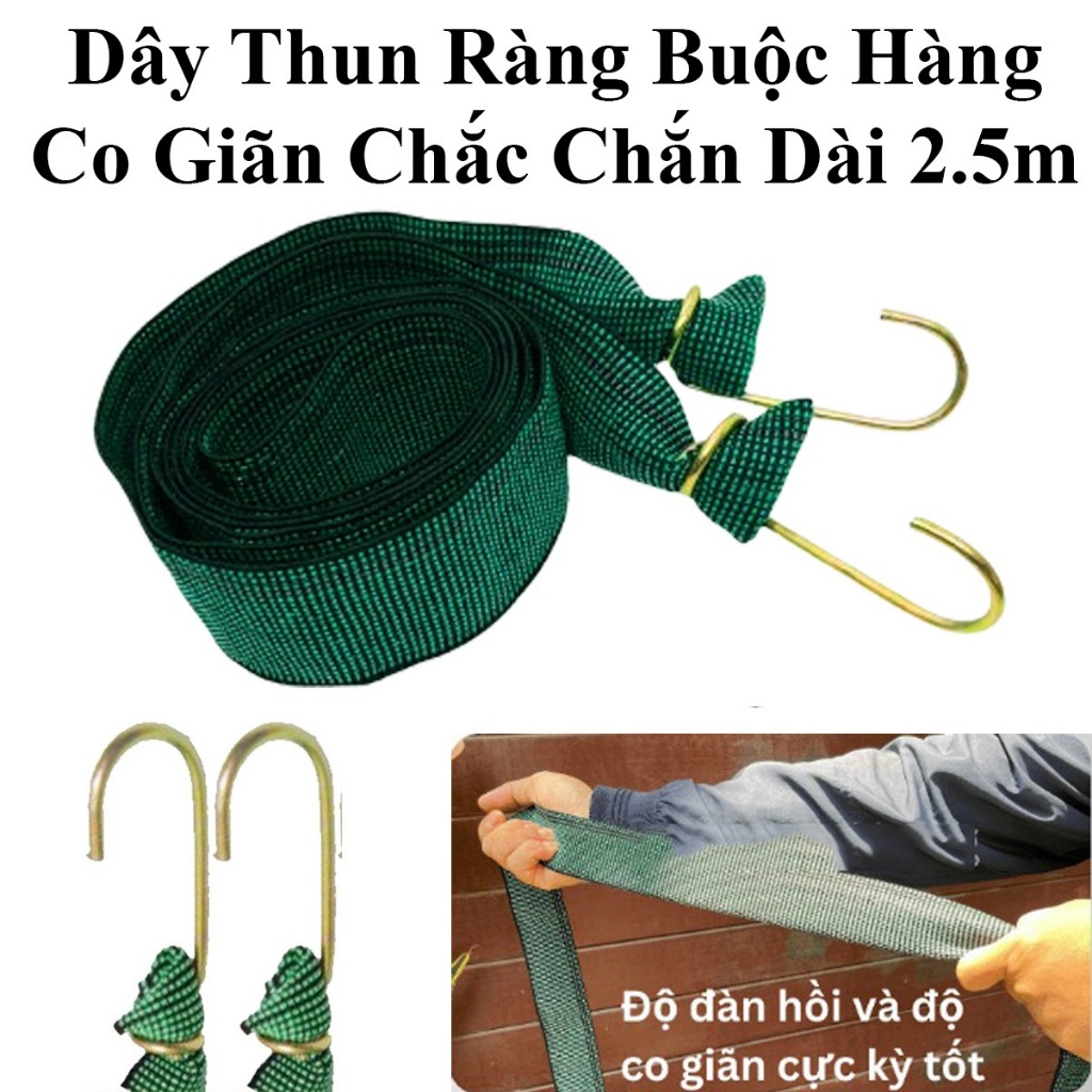 Dây Thun Ràng, Dây Co, Dây Buộc Hàng Dài 2.5M Có 2 Móc Dài
