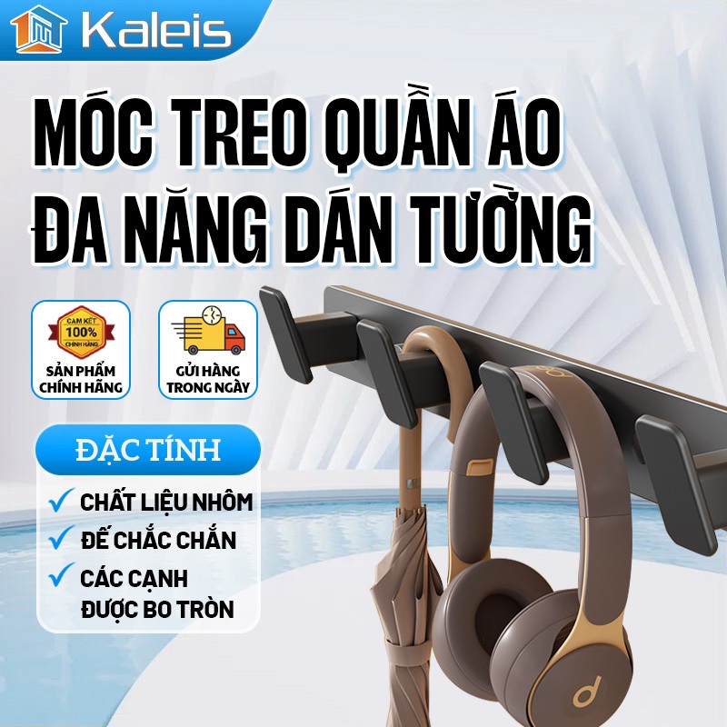 Kaleis Móc treo quần áo đa năng dán tường – Chất liệu nhôm hàng không chống gỉ, chịu lực đến 50kg, kèm keo dán siêu chắc