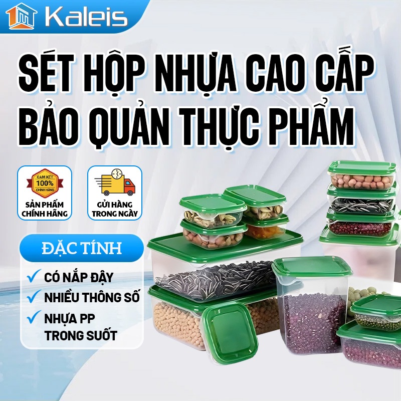 Kaleis Set 17 hộp nhựa bảo quản thực phẩm cao cấp – Hộp đựng đồ ăn tươi, dùng cho tủ lạnh, an toàn & tiện lợi