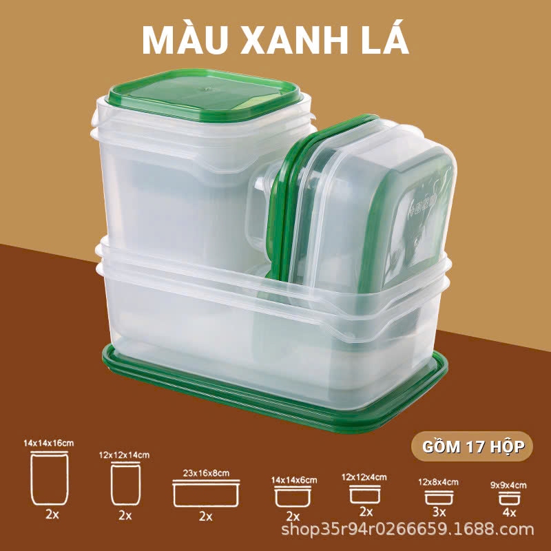 Kaleis Set 17 hộp nhựa bảo quản thực phẩm cao cấp – Hộp đựng đồ ăn tươi, dùng cho tủ lạnh, an toàn & tiện lợi