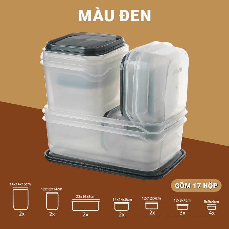 Kaleis Set 17 hộp nhựa bảo quản thực phẩm cao cấp – Hộp đựng đồ ăn tươi, dùng cho tủ lạnh, an toàn & tiện lợi
