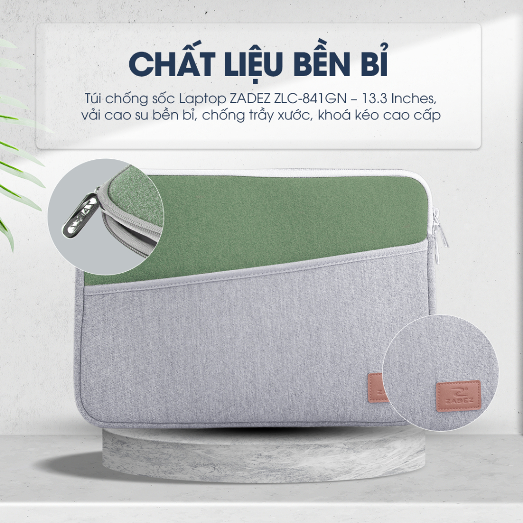 Túi Chống Sốc Laptop ZADEZ ZLC-841GN – 13.3 Inches, Vải Cao Su Bền Bỉ, Chống Trầy Xước