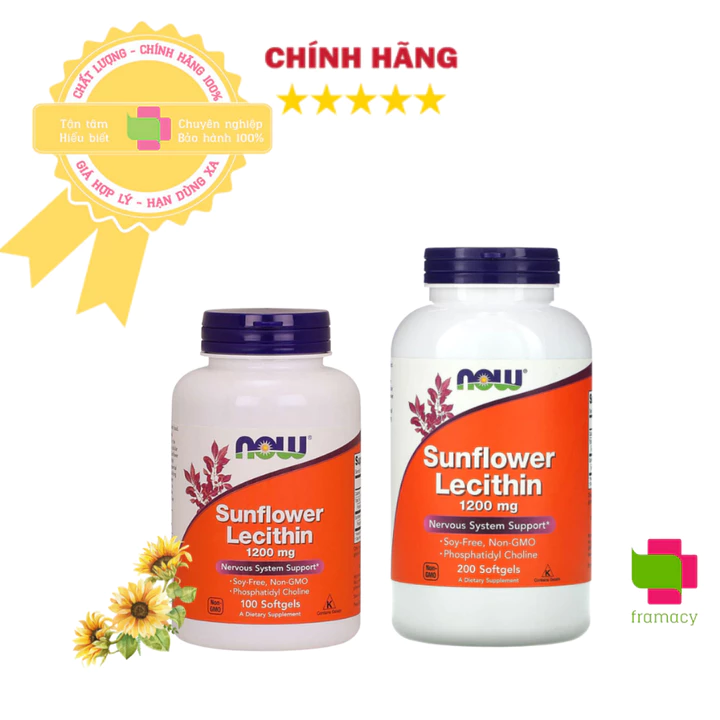 Tinh chất hạt hướng dương Now Sunflower Lecithin 1200mg, Mỹ (100v/200v) giúp chống tắc tia sữa sau sinh cho mẹ bú