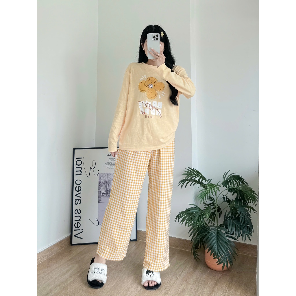 Đồ bộ mặc ngủ, mặc nhà mùa Đông JULYFASHION, Sét đồ quần dài, áo dài tay dáng suông in hình dể thương, chất vải dày dặn