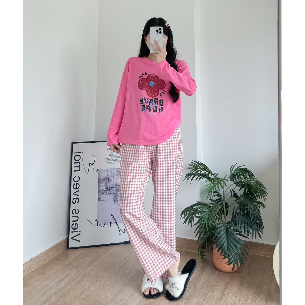 Đồ bộ mặc ngủ, mặc nhà mùa Đông JULYFASHION, Sét đồ quần dài, áo dài tay dáng suông in hình dể thương, chất vải dày dặn