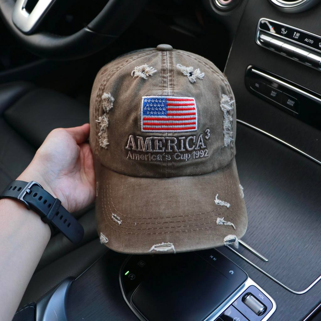 Nón nam, mũ lưỡi trai American3 phối vải jeans rách form đẹp thời trang đường phố (Ảnh thật)