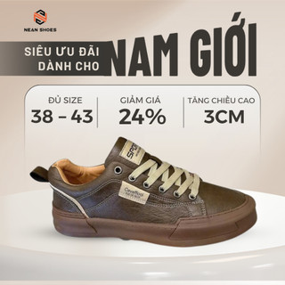 [ NEAN SHOES ] Giày Sneaker Nam Cổ Lửng Da Cao Cấp Đế Cao Su Đúc Êm Ái 4 Màu Nâu Đen Kem Trắng