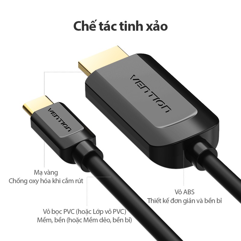 Bộ chuyển đổi  Type C sang HDMI Vention Hỗ Trợ 4K 30Hz, Kết Nối Laptop, Điện Thoại Ra TV, Màn Hình