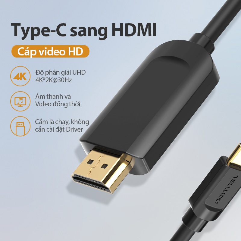 Bộ chuyển đổi  Type C sang HDMI Vention Hỗ Trợ 4K 30Hz, Kết Nối Laptop, Điện Thoại Ra TV, Màn Hình