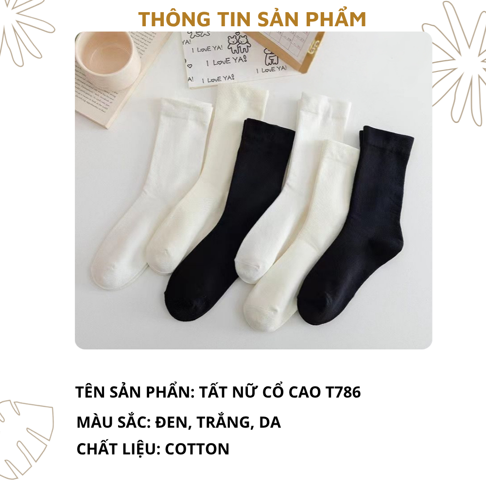 Tất nữ cỗ cao trung chất cotton trơn mịn, Vớ nữ cao cổ  giữ ấm, khử mùi tốt ZANABRA T786