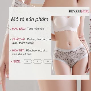 Quần lót nữ cao cấp cạp vừa tôn dáng gợi cảm đáy lót cotton kháng khuẩn họa tiết xinh DEVARI L8383