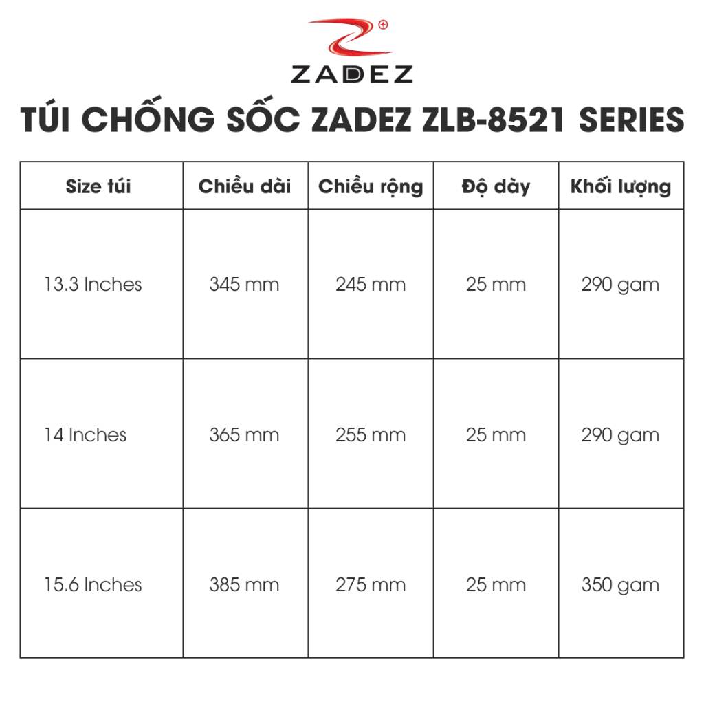 Túi Chống Sốc Laptop ZADEZ ZLB-8521 Series – 13.3/14/15.6 Inches, Vải Nylon Bền Bỉ, Chống Trầy Xước