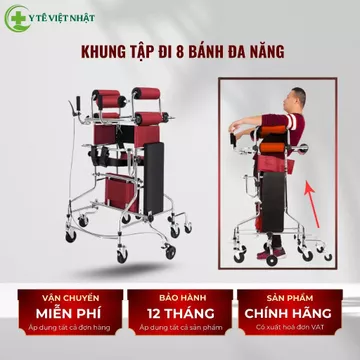 Khung tập đi 8 bánh - Khung tập đi phục hồi chức năng đa chức năng cho người liệt, khung tập đi