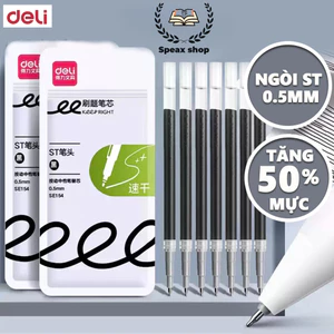 Combo 10 Ruột Bút Gel Deli SE154 0.5mm 2 Bút Bi Bấm S08/A575/S101 Mực Đen Thay Thế Ngòi ST Viết Mượt