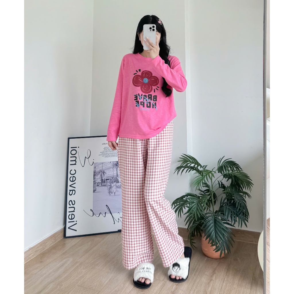 Đồ bộ mặc ngủ, mặc nhà mùa Đông JULYFASHION, Sét đồ quần dài, áo dài tay dáng suông in hình dể thương, chất vải dày dặn