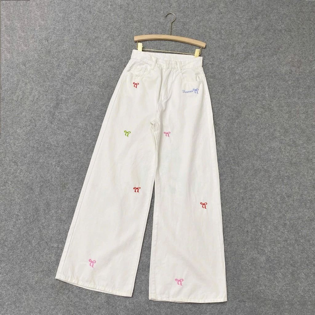 [Peinn] Quần Kaki Thêu Nơ Bigsize Nữ Dáng Suông Ống Rộng Cá Tính Lưng Cao Hottrend Cho Chubby Q543