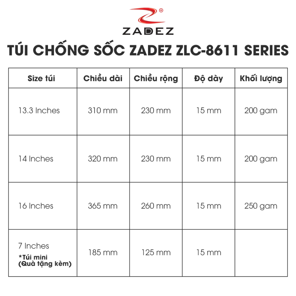 Túi Chống Sốc Laptop ZADEZ ZLC-8611 Series – 13/14/16 Inches, Vải Nylon Tổng Hợp, Chống Trầy Xước