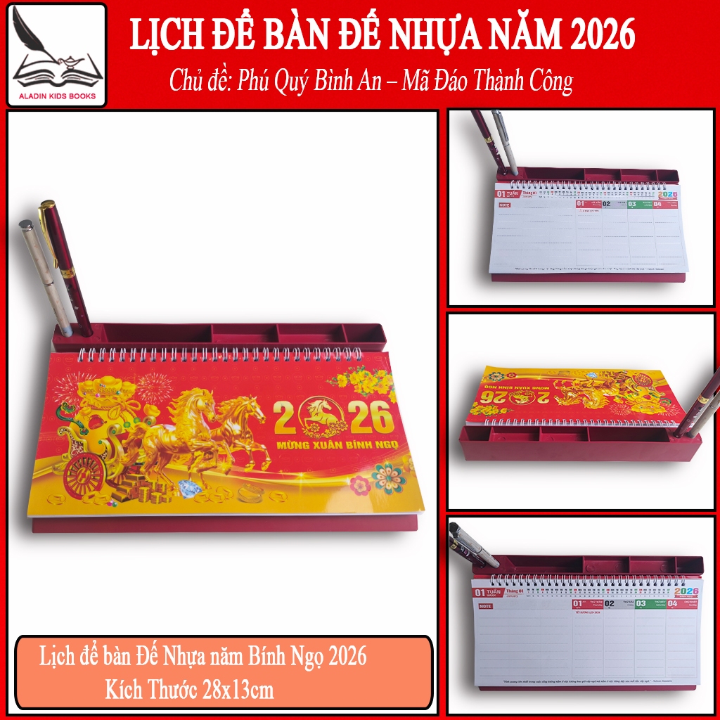 Lịch Để Bàn Đế Nhựa 2026 – Mẫu Mã Đáo Thành Công, Lò Xo Giữa, Trang Trí Bàn Làm Việc