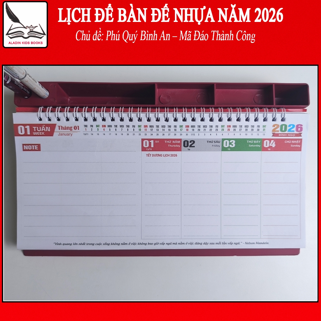 Lịch Để Bàn Đế Nhựa 2026 – Mẫu Mã Đáo Thành Công, Lò Xo Giữa, Trang Trí Bàn Làm Việc